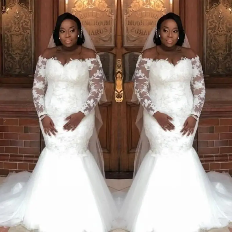 

New Style Off the Shoulder Mermaid African Bridal Dresses Court Train Lace Appliques Wedding Gown Robe De Mariage 2021