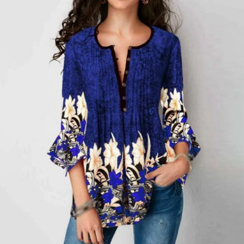 Женские топы для женщин блуза летние пуговицы стильные 3/4 рукава Одежда