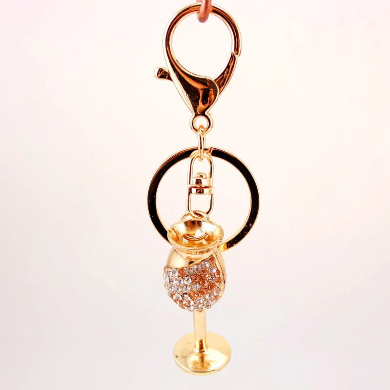 New Keychain Red wine cups Rhinestone Car Purse Pendant Bags keyRing Chains Key Rings For Wedding Gift jewelry K1594 | Украшения и
