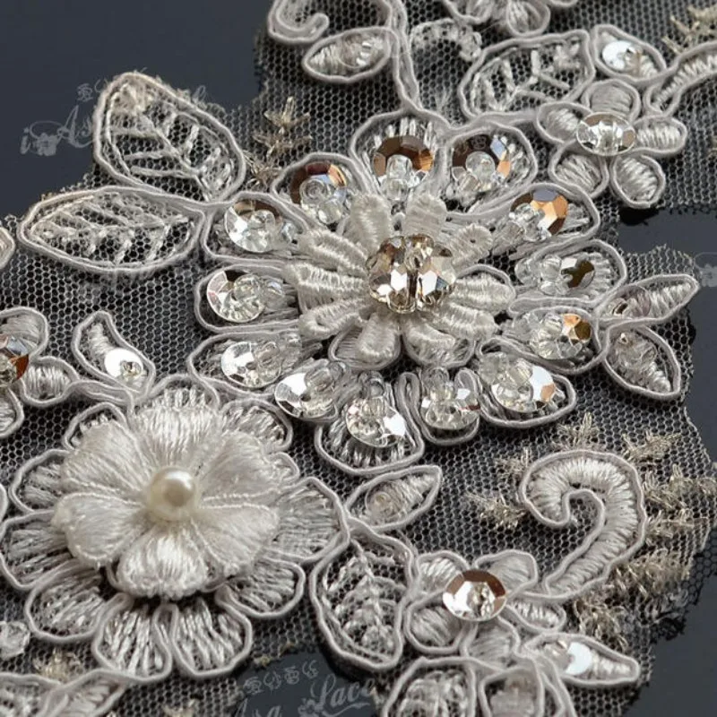 Реальные фотографии кружева блестки жемчуг браслет для свадебных платьев