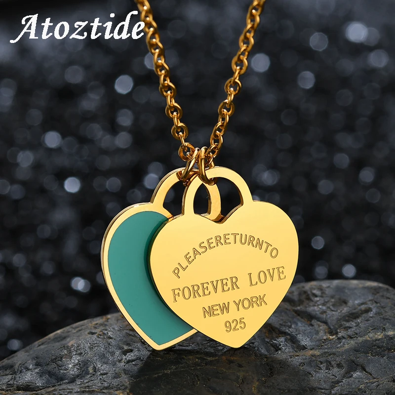 Ожерелье Atoztide из нержавеющей стали с эмалью и двойным сердцем для женщин