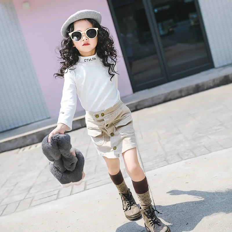 Autumn and winter children's wear girls 2018 new solid color high collar warm bottoming shirt letter t-shirt | Детская одежда и