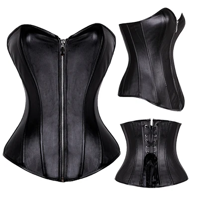 Размер S-2XL/6XL Mujer, сексуальный корсет, утягивающий бюстье, топ, на шнуровке, на спине, талия, корсет, корсет, для Хэллоуина, вечерние размера плюс - Цвет: BFauxLeather zipper
