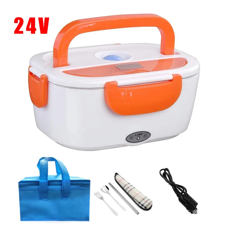 24V Yellow- Bag Set Подогрев Коробки для обедов 12V 24V Нержавеющая сталь Еда грелка для хранения для офиса, с рисунком машинки, бенто Ланч-бокс Пластик японский Стиль наборы для ухода за кожей - Цвет: 24V Yellow- Bag Set