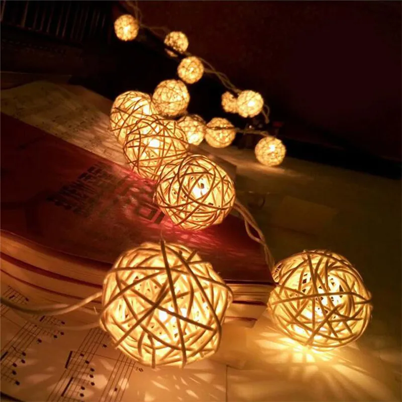 

BHomify Rattan Ball AA LED String Light 2M 20Led Warm White Fairy Light Holiday Light For Party Christmas Wedding Decoration