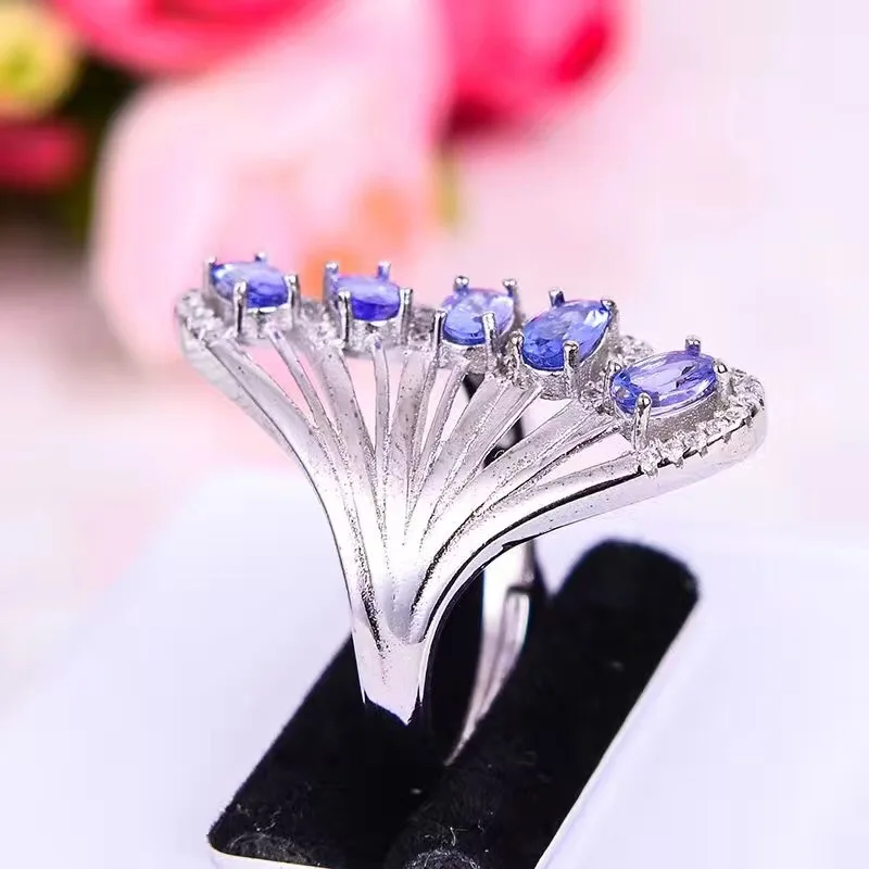 

Uloveido 5pcs Blue Tanzanite Gemstone Statement Ring, 925 Sterling Silver Wing Ring for Women Anniversary Ring 28%off FJ280