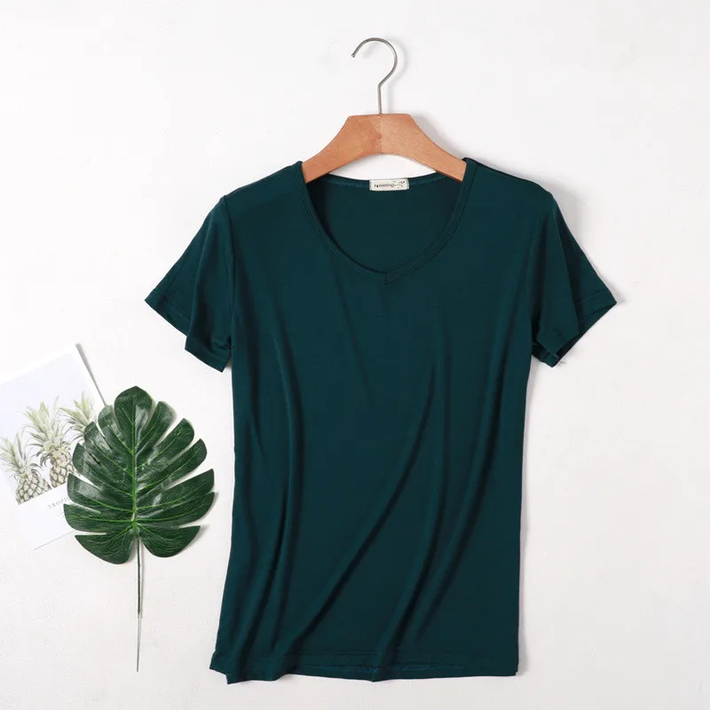 2019 Summer New Women's Modal Short-sleeved T-shirt Female O-neck Loose Tshirt Solid Color Tops Plus Size Tee Shirt | Женские