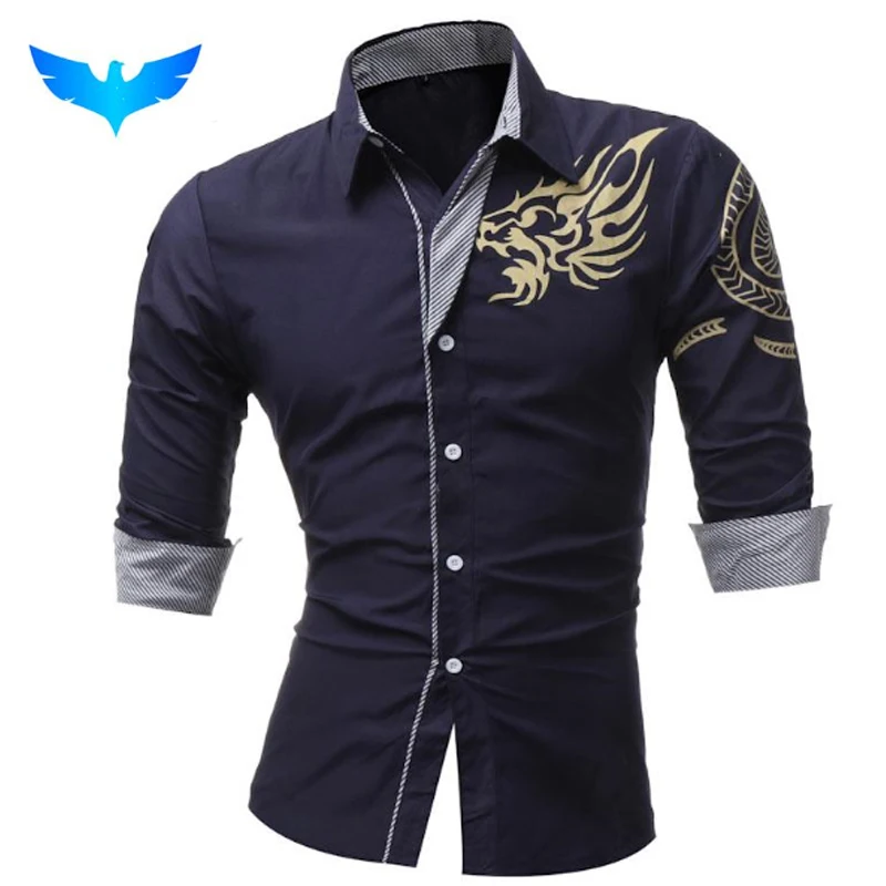 QINGYU 2018 New Men'S Long-Sleeved Dress Shirt Dragons Casual Slim Lapel Male Quality Large Size 4XL | Мужская одежда