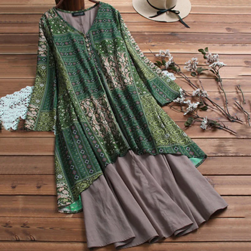 Женское хлопковое льняное Макси платье с длинным рукавом повседневное Boho кафтан
