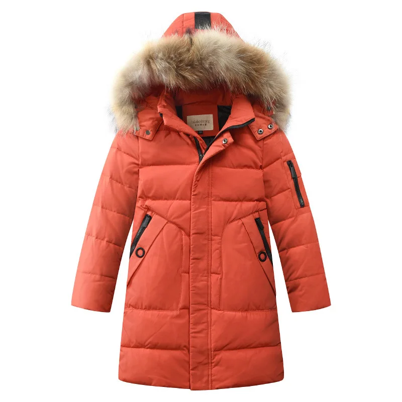 Детский уличный пуховик для мальчиков куртка с длинным ворсом и большим