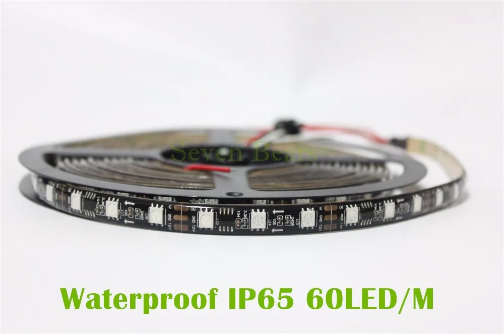 DC12V WS2811 Светодиодная лента 5 м 30/48/60 светодиодов/м, IP30/65/67,10/16/20 шт. ws2811 ic/метр, черного цвета, 2811 светодиодные полосы адресуемых цифровой