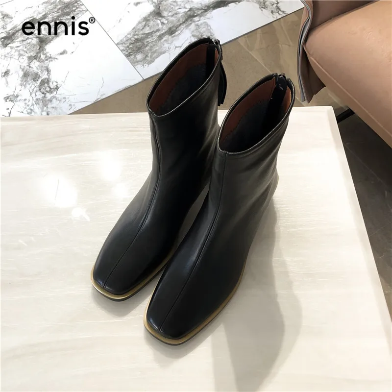 ENNIS/; осенне-зимние ботинки; ботинки из натуральной кожи на низком каблуке; модная женская обувь; цвет черный, белый; модные ботинки до середины икры; A991
