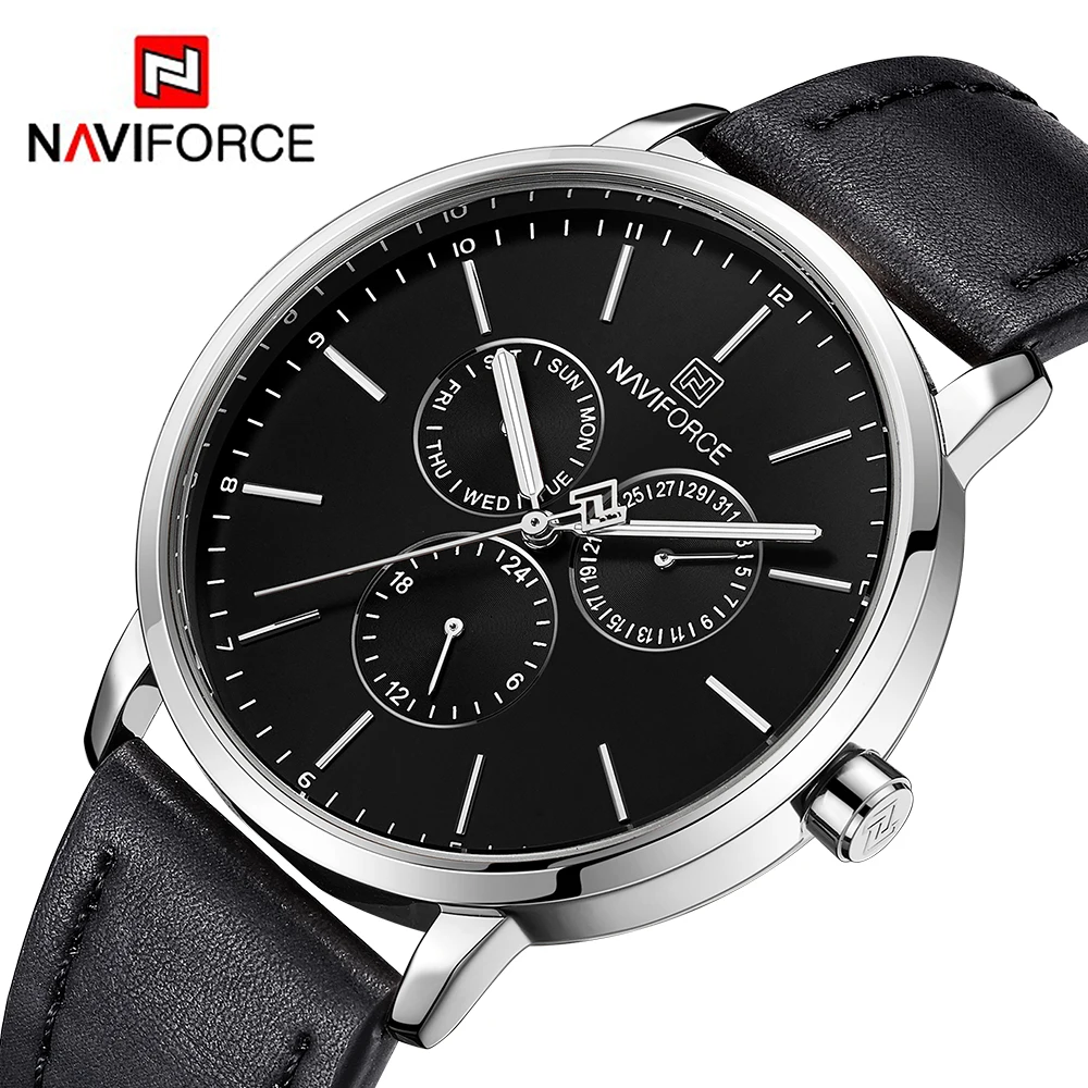 NAVIFORCE Роскошные мужские часы с датой недели многофункциональные Кварцевые