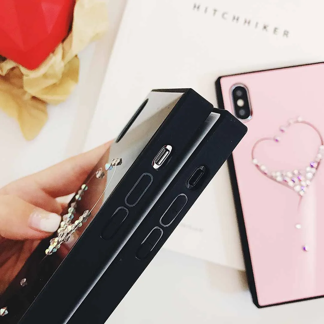 Люкс Алмазная Сердце Любовь чехол для телефона IPhone 6 плюс 6s 7 Plus 8 X черный белый