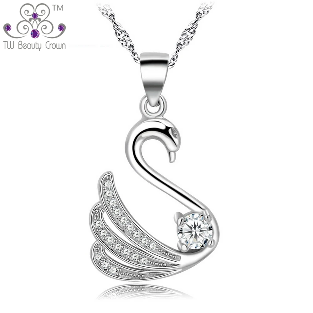 

Top Quality 925 Sterling Silver Fashion Jewelry Micro Pave Setting With White Cubic Zirconia Swan Pendant Necklaces For Women