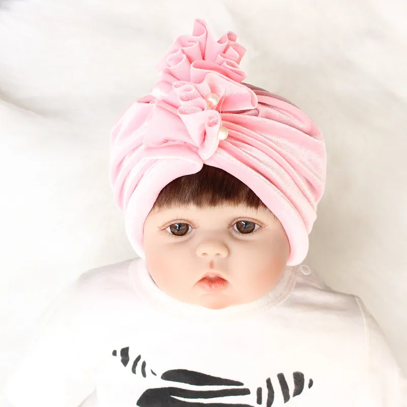 New Velvet Pearl Baby Hat for Girls Autumn Winter Cap Photography Props Elastic Infant Beanie Turban Accessories | Детская одежда и