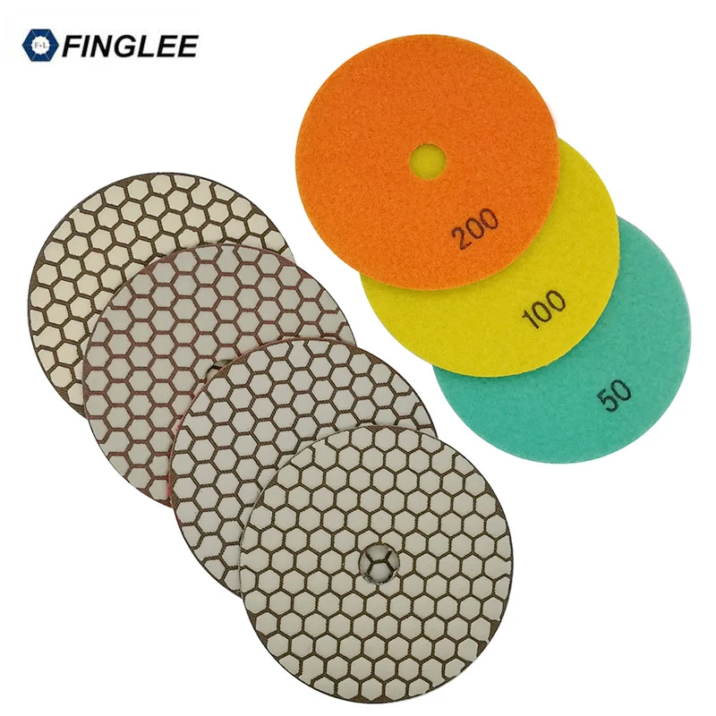 FINGLEE 7pcs/lot 5 inch Dry Diamond polishing pad Granite,marble,Concrete Ceramic Stone work restoration