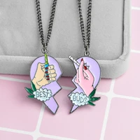 fashion 2 pcsset necklace best friend pink heart cigarette lighter pendants bff friendship jewelry best buds for 2 friends gift