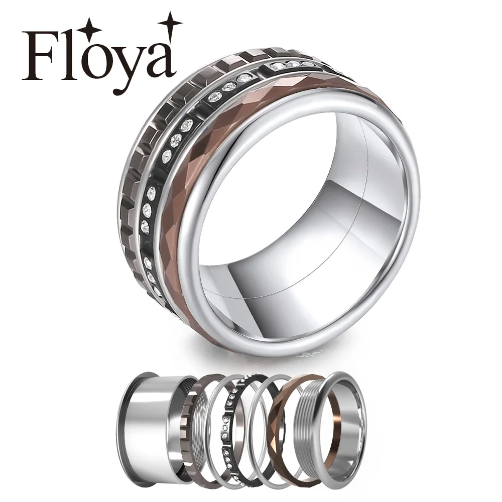 

Floya Titanium Stainless Steel Rings Set For Women Wedding Layers Interchangeable Ring Female Party Stackable Band 2019 Rings