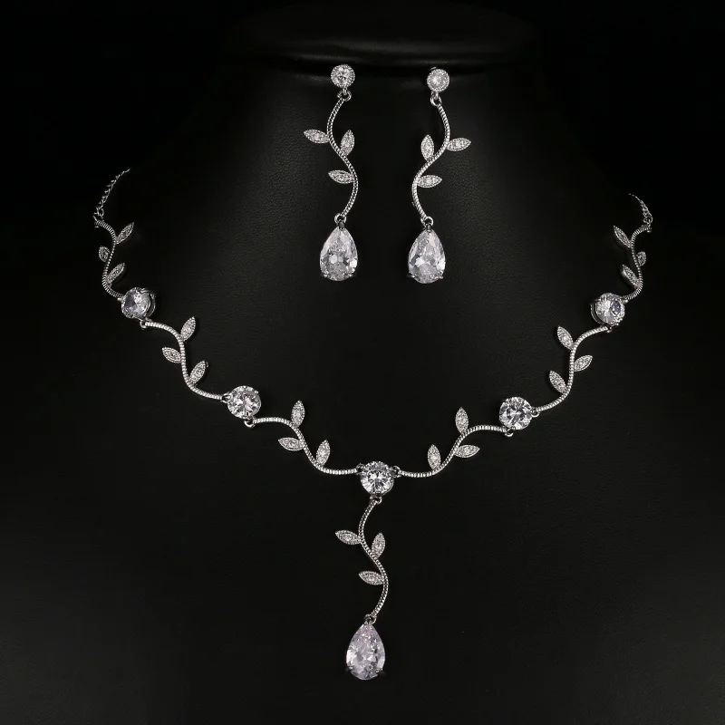 White Gold Модный каплевидный циркониевый Кристалл Свадебные Ювелирные наборы роскошный золотой цвет африканский бисер набор украшений для женщин ювелирные изделия AS136 - Окраска металла: White Gold