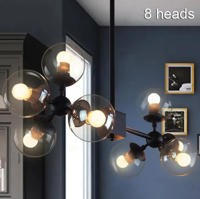 8 heads lamp Круглый стеклянный люстра светильник светодиодный Лофт промышленный подвесной светильник люстра лампа ретро современный промышленный подсвечник светильник - Цвет абажура: 8 heads lamp
