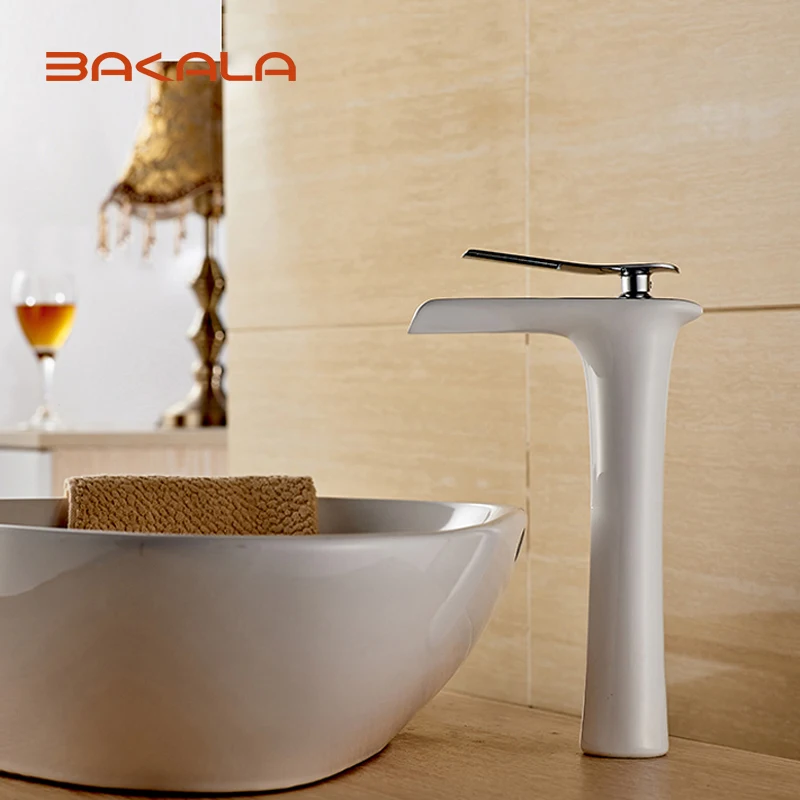 

BAKALA Spray Painting Bathroom White Faucet Single Handle Vanity Sink Mixer Tap,New Fashion Rocker Faucet with Hot&Cold Water