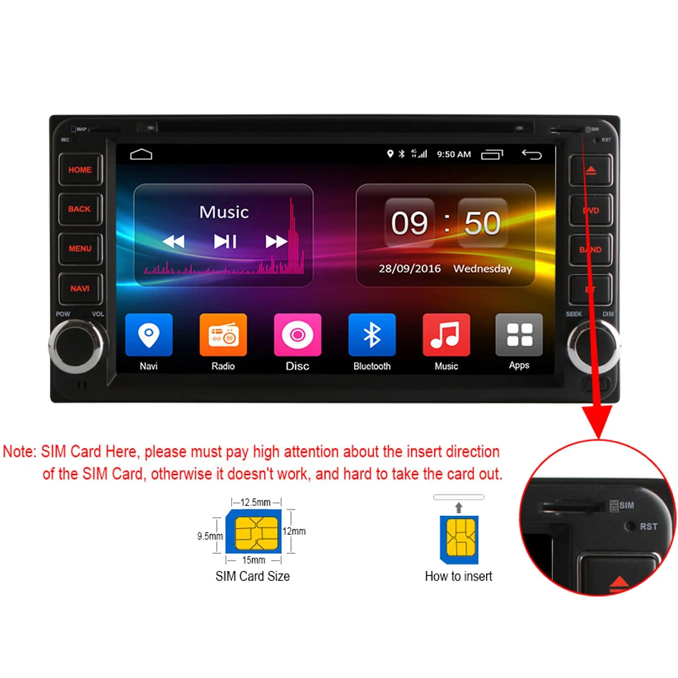 Quad Core 2GB RAM 4G LTE SIM WIFI Android 6.0 Car DVD Player For Toyota Hilux Vela Corolla Camry Prado RAV4 Tundra Land Cruiser |