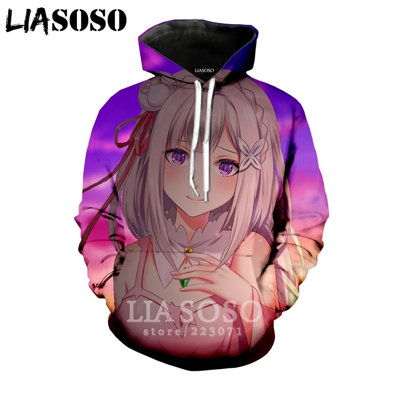 LIASOSO новинка зимы 2019 Мужская и Женская толстовка с 3D принтом аниме Re Zero длинным