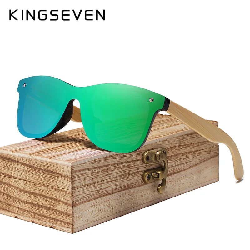 KINGSEVEN 2022 Real Bamboo Sunglasses Wood Polarized Wooden Glasses UV400 Sunglasses Brand Wooden Sun Glasses With Wood Case