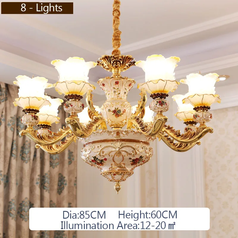 8Lights-UP Роскошный европейский стиль люстры гостиная лампа вилла освещение лобби отеля французская люстра цветок прозрачный стеклянный плафон светодиодный - Lampshade Color: 8Lights-UP