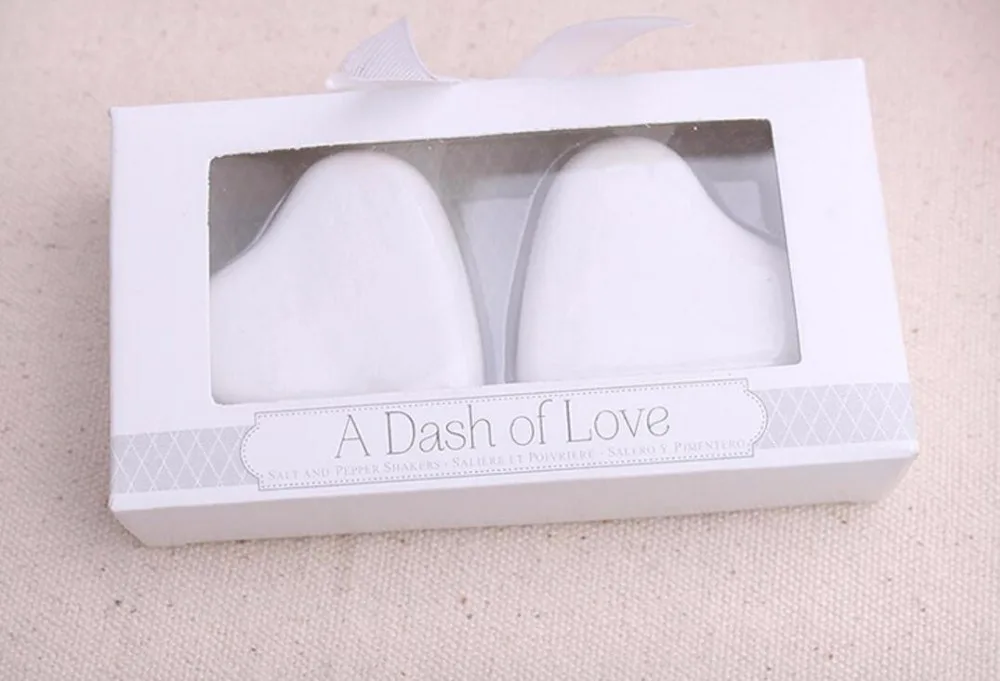 

20Sets White Heart Porcelain Flavouring Pot Wedding Party Birthday Favor Gift Packaged with Gift Box