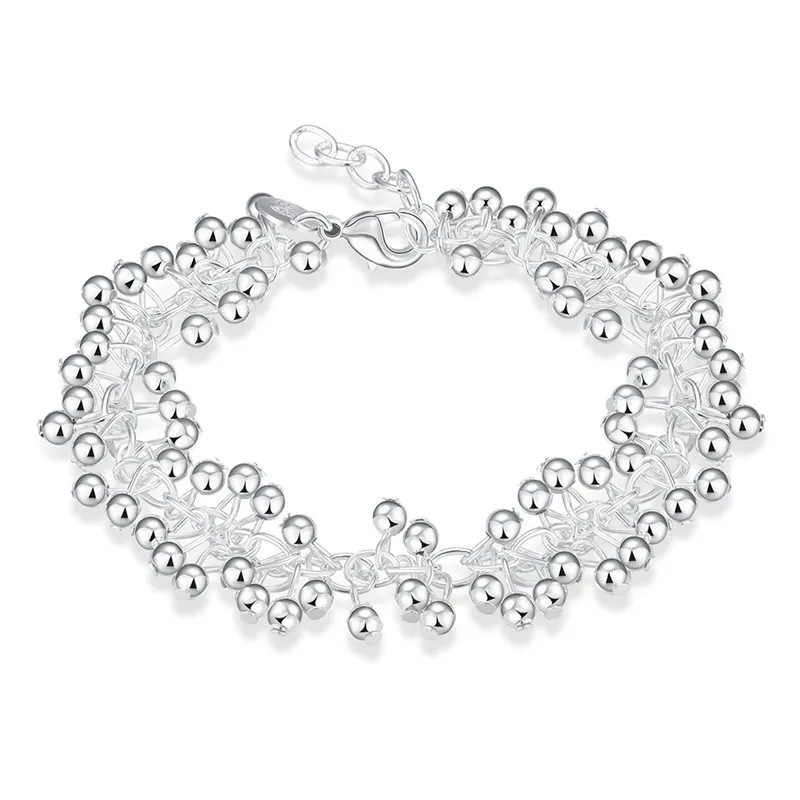 

Woman's Fine Jewelry 925 stamp silver color Bracelets Women Smooth Grapes Beads Bracelet Bangles Bracciali Bileklik Pulseras