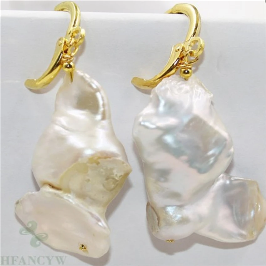 15-25mm White Baroque Pearl Earrings Hook Wedding Cultured Aurora Classic Earbob Jewelry Luxury Real TwoPin Natural Fashion | Украшения и