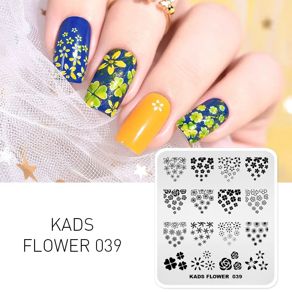 Пластины для стемпинга KADS Flower 039 шаблоны ногтей с цветком клевер трафарет дизайна