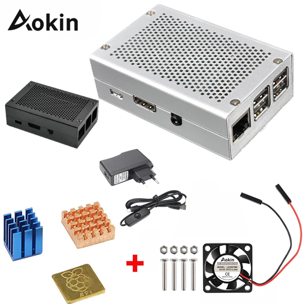 Алюминиевый корпус для Raspberry Pi 3 серебристый металлический вентилятор охлаждения