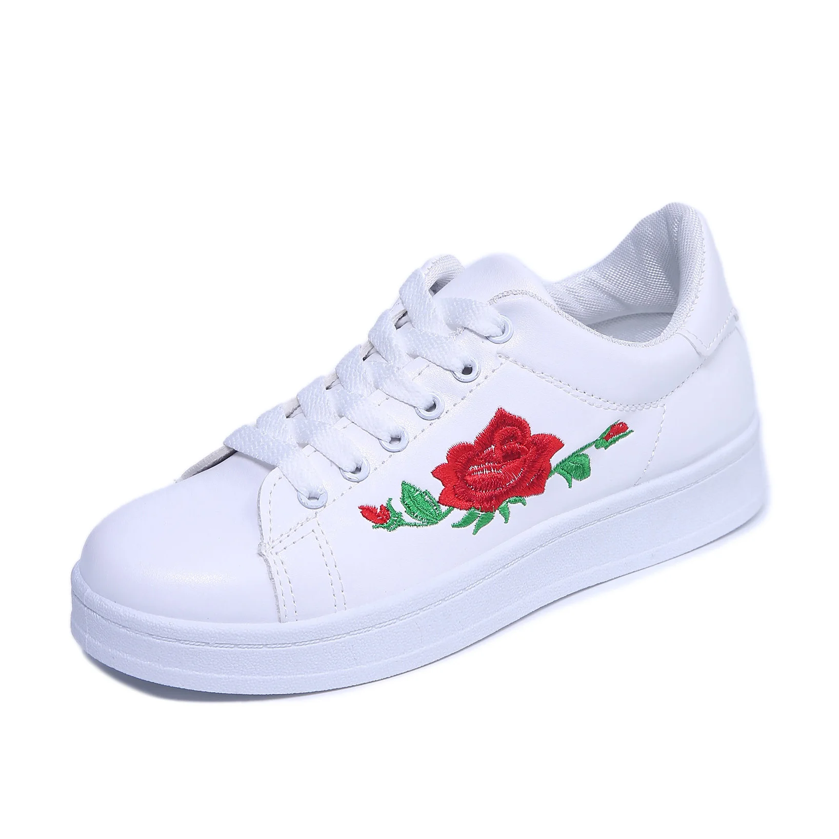 Women Sneakers Pu Leather Embroidery Flat Platform Lace Up Shoes Woman Casual White espadrilles 6739 | Обувь