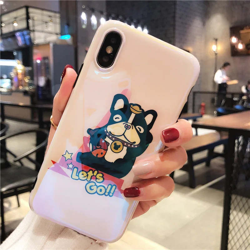 Синий лазерный глянцевая мультфильм чехол для iPhone 7 мягкой ТПУ глянцевый синий