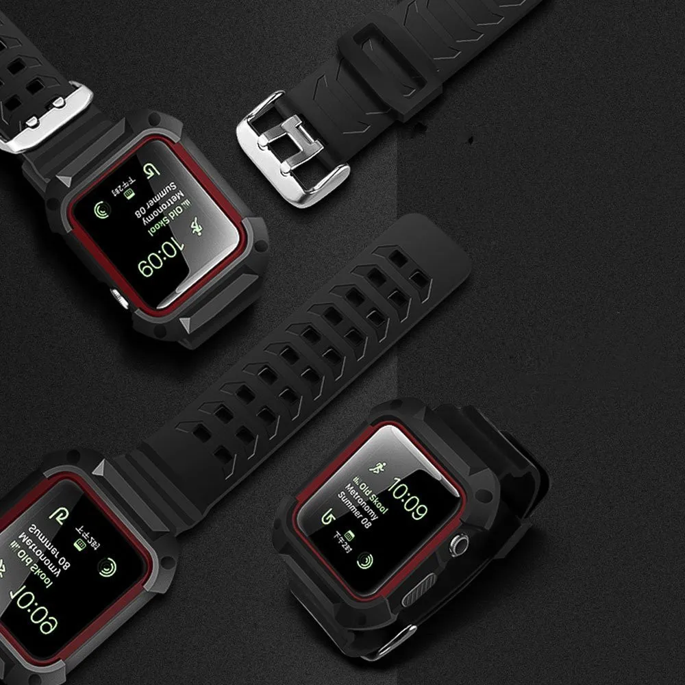 Хохлатая спортивный ремешок для Apple Watch 3 42 мм/38 мм для iwatch 3/2/1 запястье браслет резиновый ремешок для часов с защитный чехол