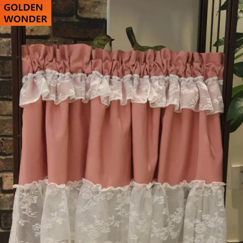 Розовая полуштора кружевные кофейные занавески кухонные хлопковая ткань