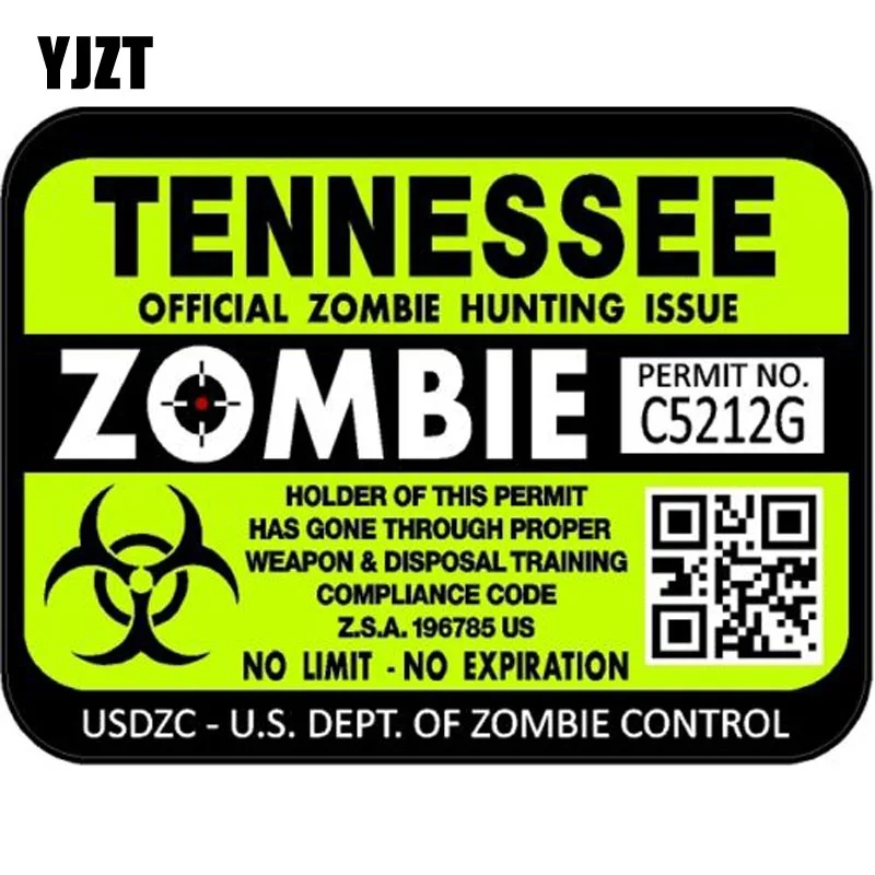 YJZT 15x11 3 см Tennessee ZOMBIE охотничья Лицензия разрешение на автомобиль Стайлинг