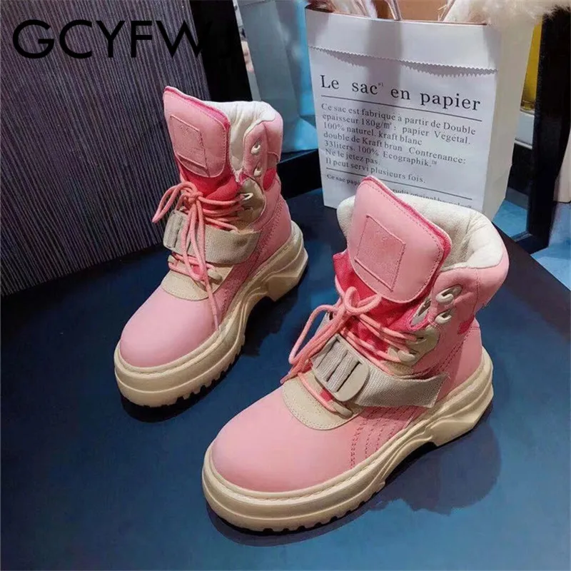 GCYFWJ Women Boots Luxury Brand Shoes Woman Street Fashion Round Toe Platform Lace Up Knight Ankl le Boots Ladies Autumn XF360