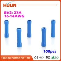 100pcslot bv2 blue butt splice connector seam type cable wire joiner fully insulation crimp terminal for 1 5 2 5mm216 14awg