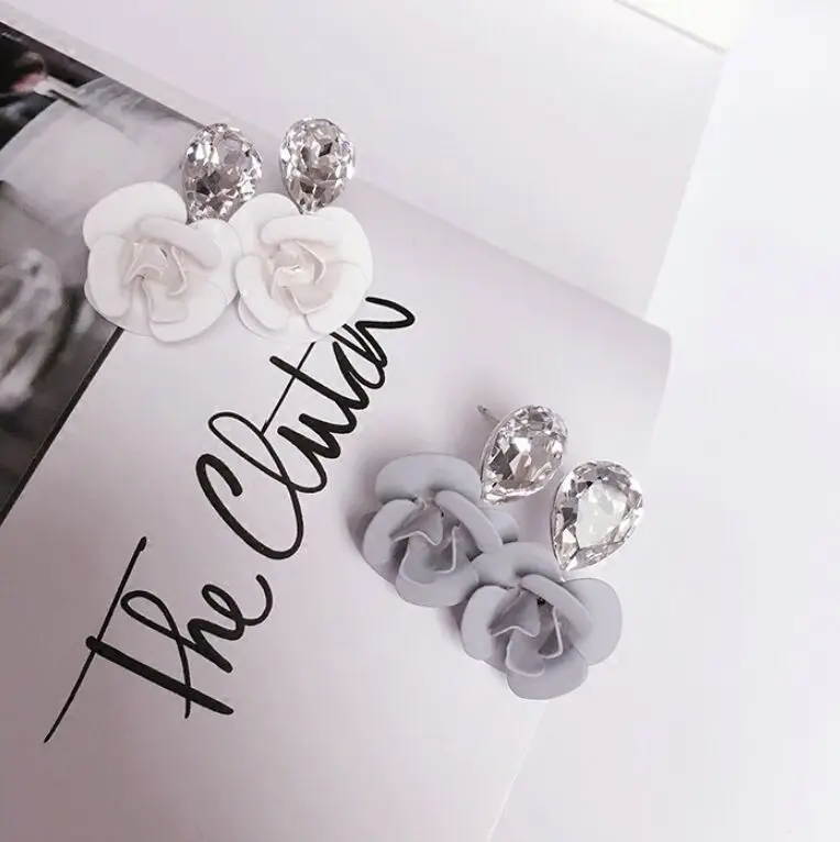 Women's Crystal stereoscopic 3D flowers stud earrings Temperamental lovely elegant all-match fashionable simple Earrings | Украшения и