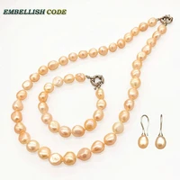 selling well necklace earring bracelet set small baroque pearls simple pink peach orange natural freshwater pearl elegant women