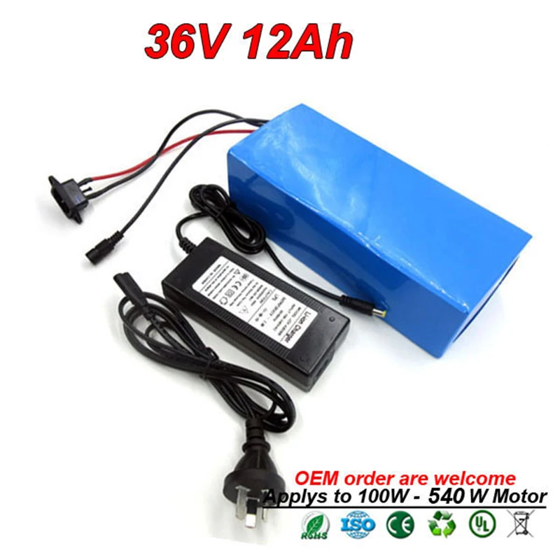 36V 12Ah 500W комплект литий-ионных батарей для электровелосипеда аккумуляторная