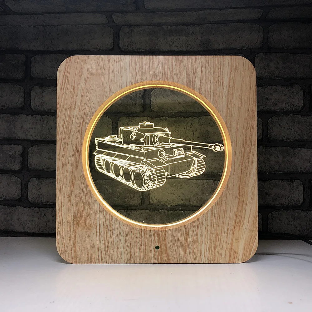 Новый деревянный Танк 3D светодиодный RGB Ночник светильник 7 цветов Изменение