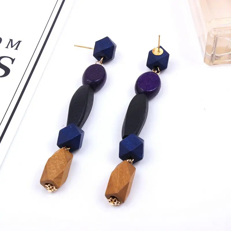2018 New Retro geometric wooden earring Korean version simple temperament long pendant personality studs | Украшения и аксессуары