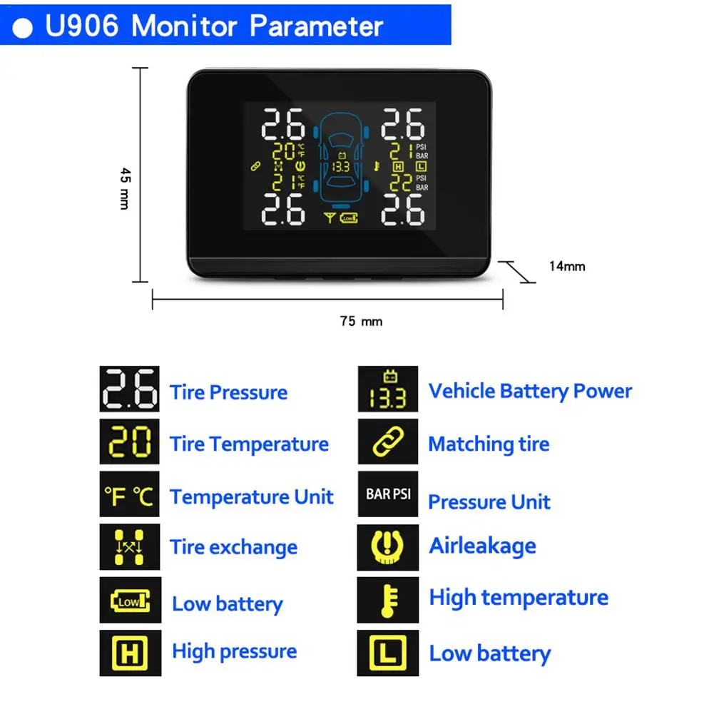 CAREUD Universal Car TPMS Wireless Tire Pressure Monitoring System With 4 Wheel Tires External Sensor Tyre | Автомобили и