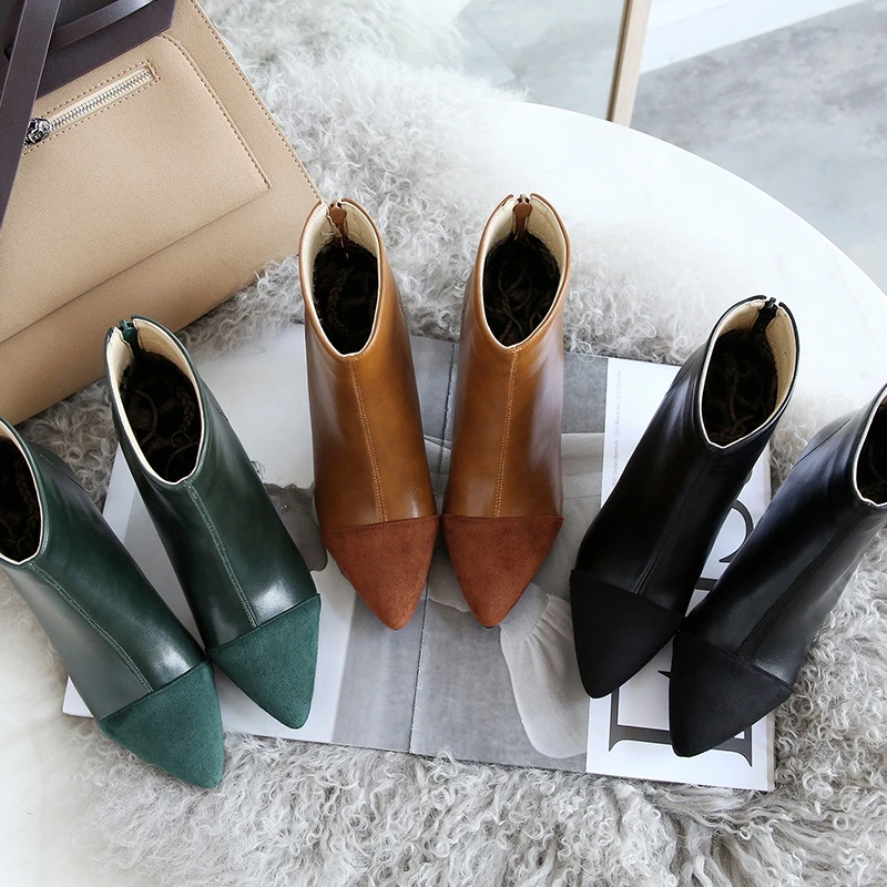 Maigin 2018 Autumn Woman Ankle Boots High Heels Pointed Toe Footwear Fashion Stitching Female Boot Winter Ladies Party Shoes | Обувь