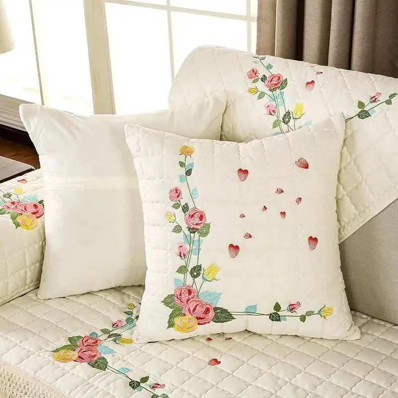 Бежевый белый пасторальный стиль Вышитый цветочный 100% хлопок стеганая